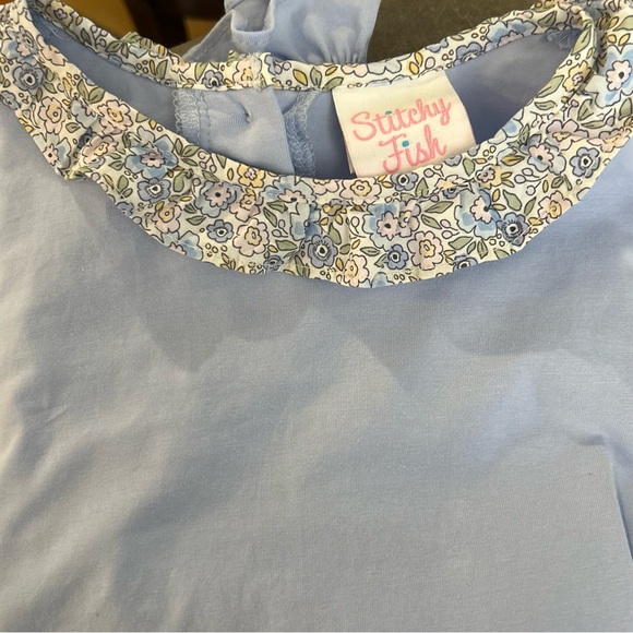 Stitchy Fish Girl’s Cotton Blend Light Blue Shirt w/Floral Ruffle Collar Size 7 - Picture 6 of 10